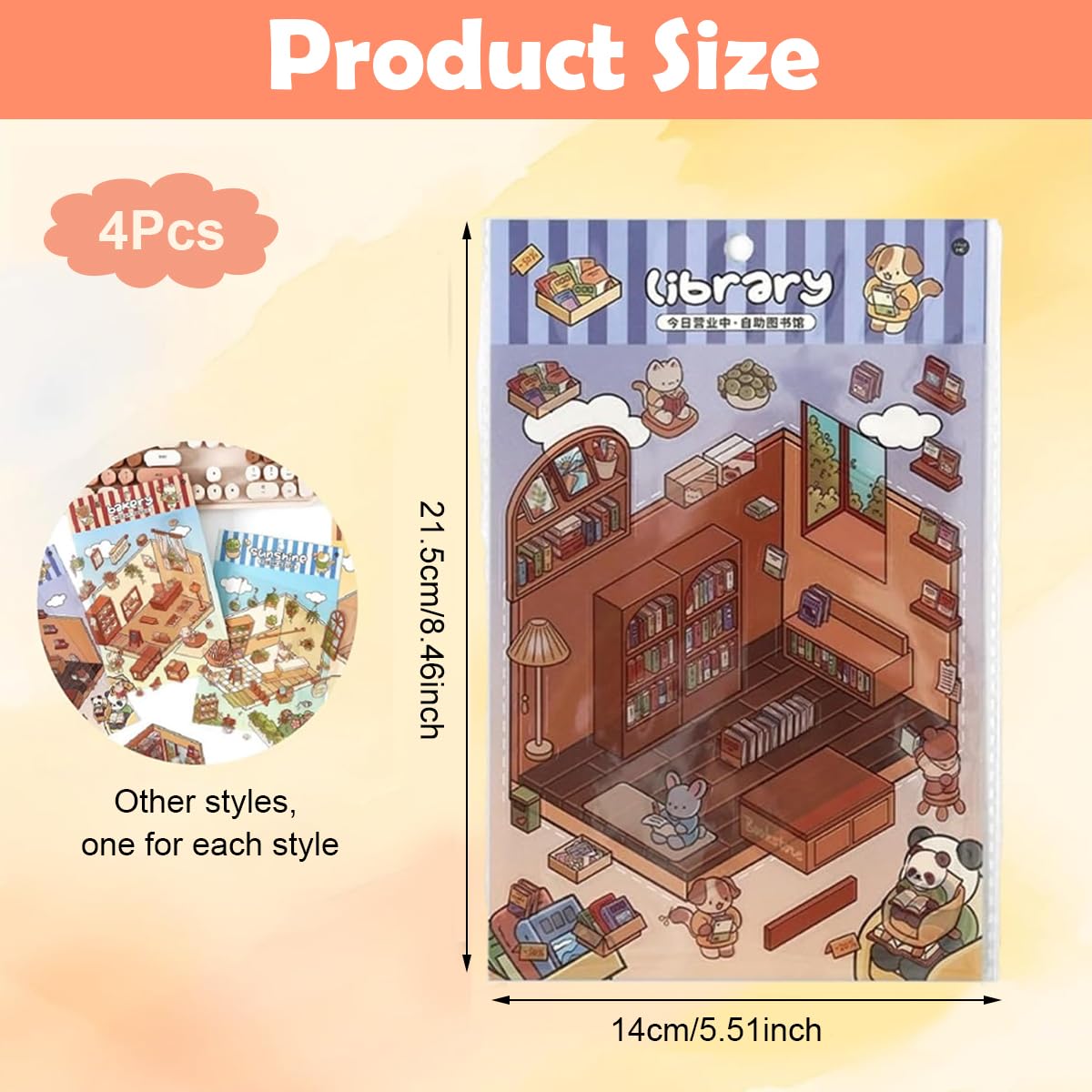 HASTHIP® 4 Sets DIY 3D House Stickers with Tweezer, Cute Cartoon Scene Stickers, Fun DIY Stickers Scene Make Your Own Supermarket Coffee Shop Restaurant Bookstore for Adult Kids Relief Stress HASTHIP® 4 Sets DIY 3D House Stickers with Tweezer, Cute Cartoon Scene Stickers, Fun DIY Stickers Scene Make Your Own Supermarket Coffee Shop Restaurant Bookstore for Adult Kids Relief Stress